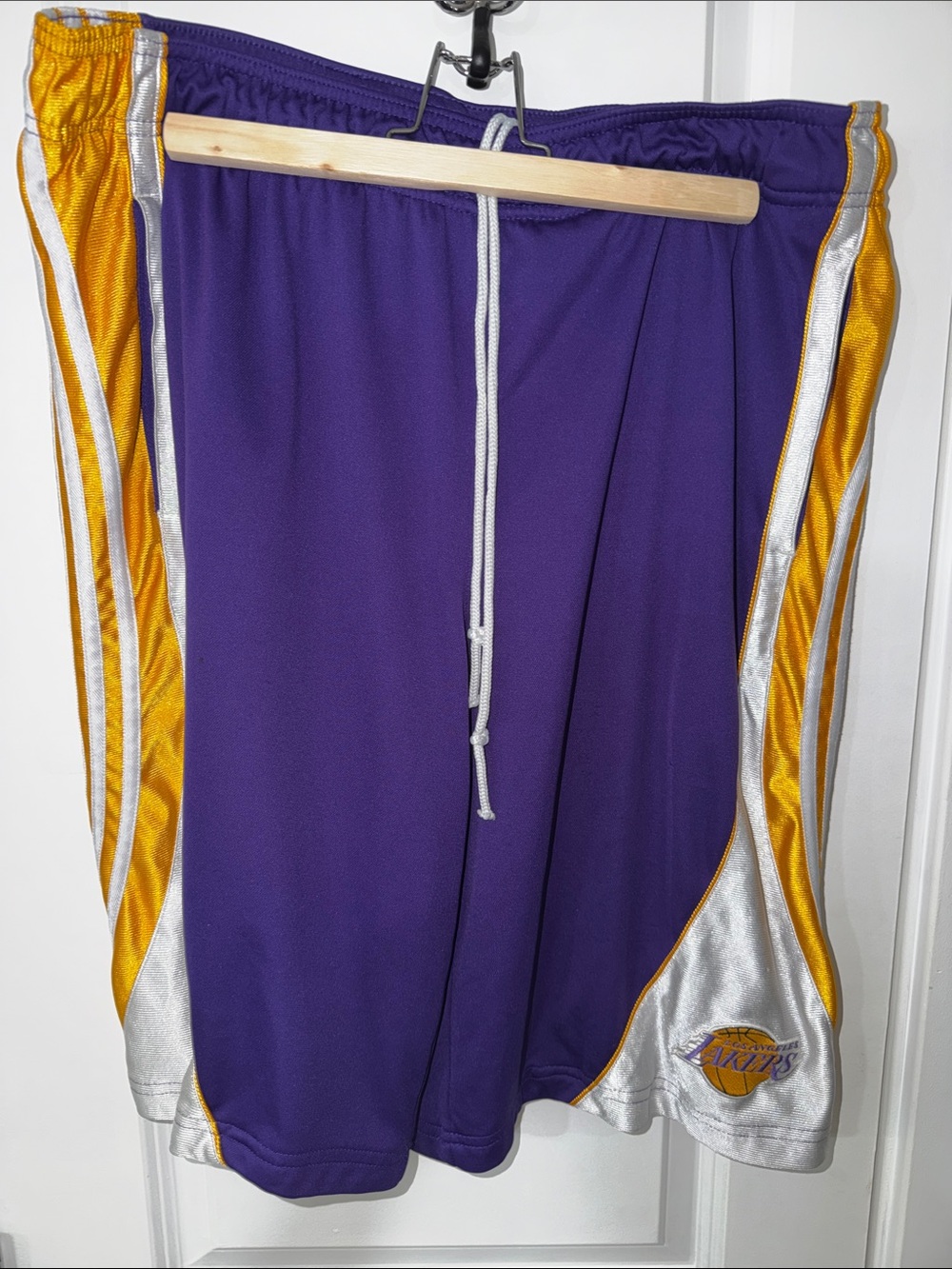 adidas Lakers  Purple and White Athletic Shorts with stitched Logo